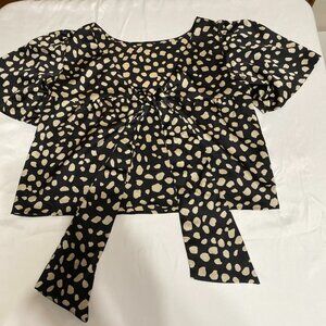 Loft Spotted Bow Back Cropped Top 529688 S Polyester Black Shirt